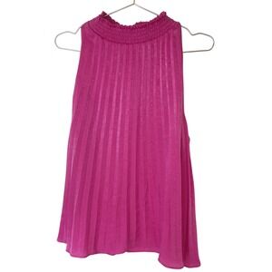 Cache Magenta Pink Pleated Smocked High Neck Sleeveless Blouse Top Large